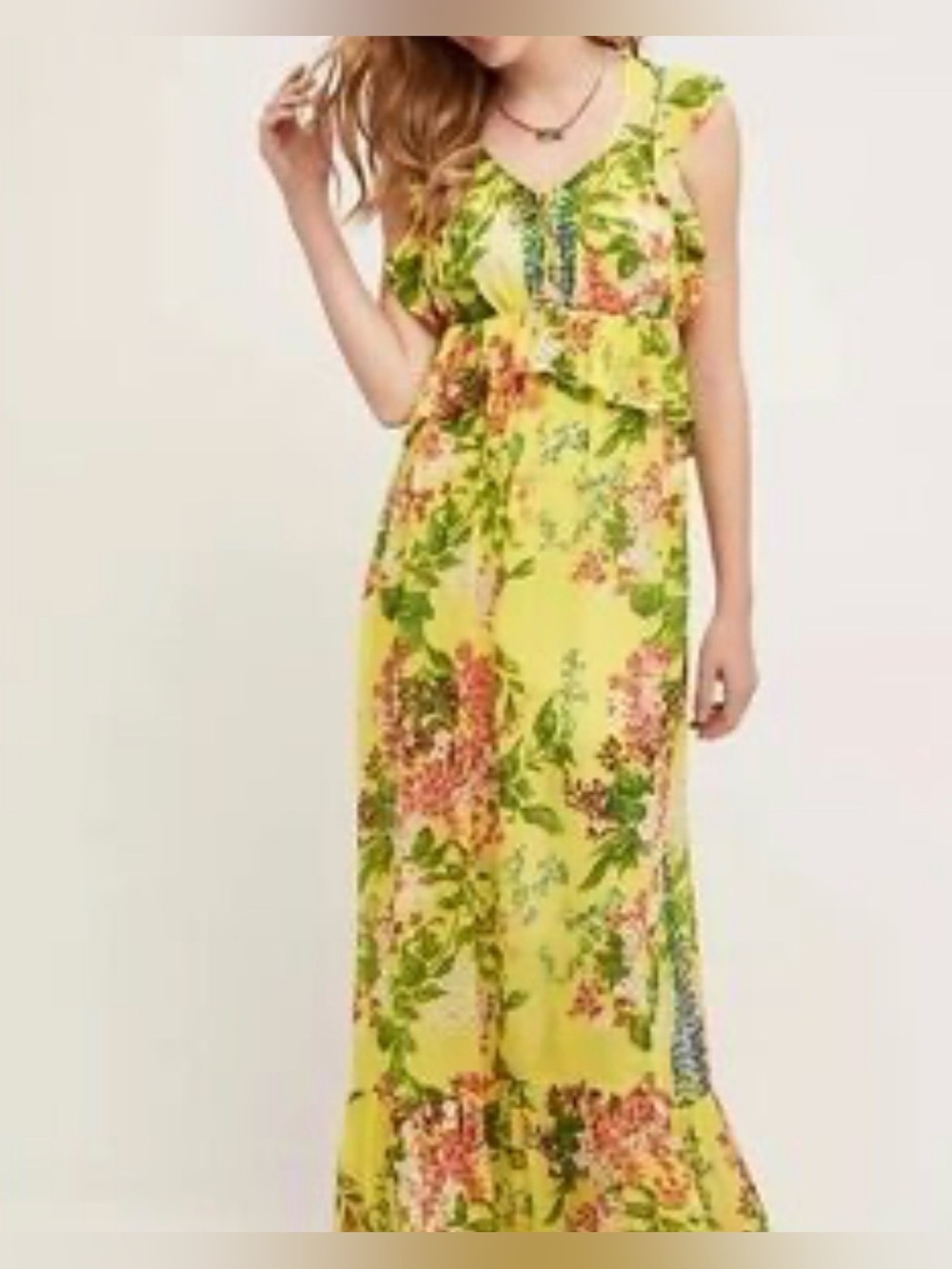 Anthropologie Tracey Reese Silk Sheer Yellow Floral Maxi Dress Women’s size S - Picture 2 of 9